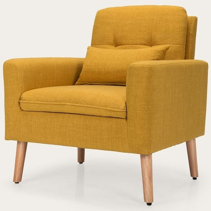 Mid-Century Modern Yellow Linen Accent Chair with Cushion – Wide Seat Living Room Armchair, Supports 330 lbs Yellow Crius