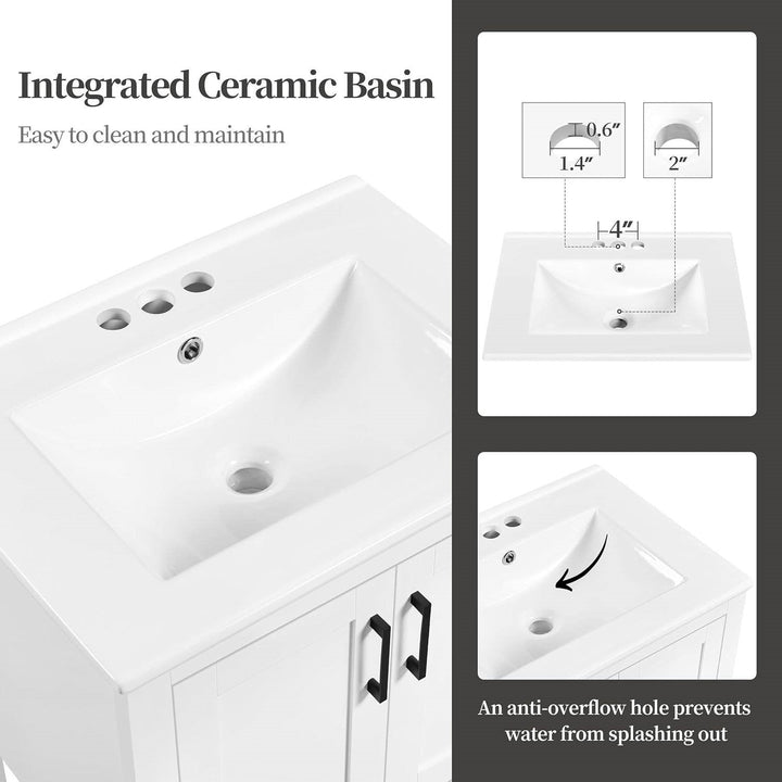 Modern White Wood Bathroom Vanity with White Ceramic Sink & Storage Cabinet – 34” Tall, Durable MDF Yellow Crius