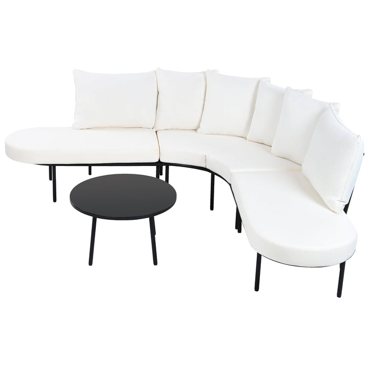 6-Piece Outdoor Patio Furniture Set – All-Weather Iron Frame with Cushions, Beige Sectional Seating for 6 with Coffee Table, Waterproof & Stain-Resistant Sangria Beech