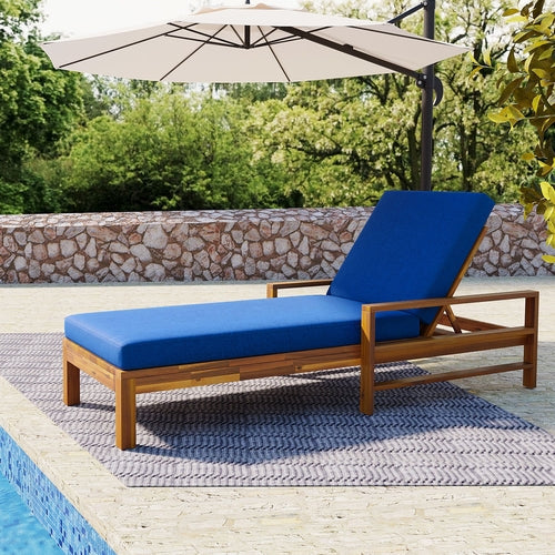 Adjustable Acacia Wood Outdoor Lounge Chair with Cushion – 3-Position Recliner, Natural Finish, Weather-Resistant Patio Seating for Garden, Balcony, or Poolside Sangria Beech