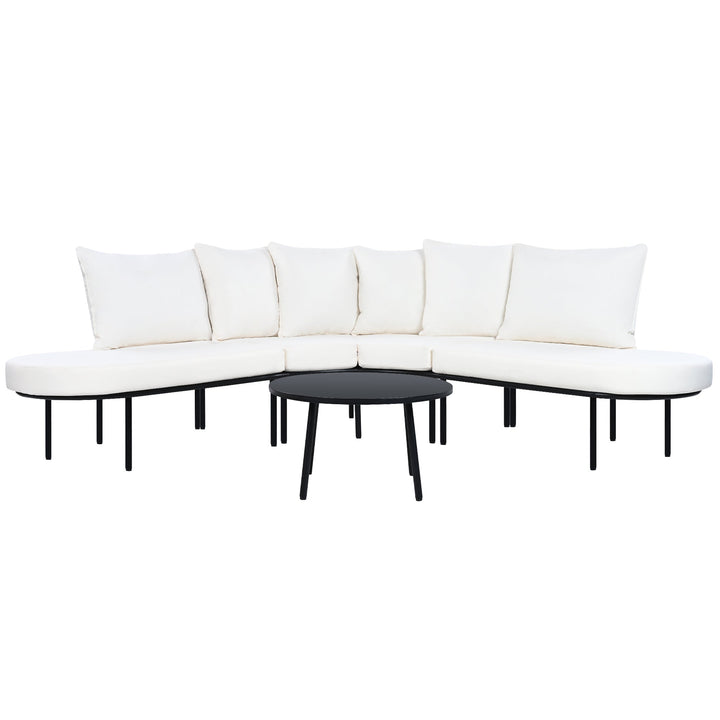 6-Piece Outdoor Patio Furniture Set – All-Weather Iron Frame with Cushions, Beige Sectional Seating for 6 with Coffee Table, Waterproof & Stain-Resistant Sangria Beech