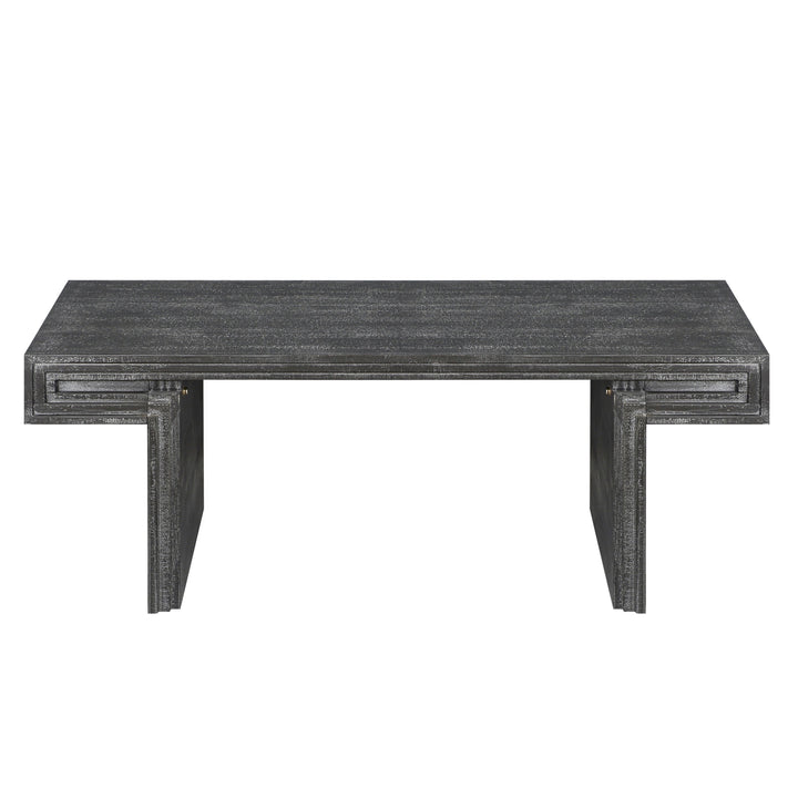 American Vintage Rectangular Coffee Table – Dual-Tier Rustic Wood Center Table with Open Shelves, Antique Black Finish Sangria Beech