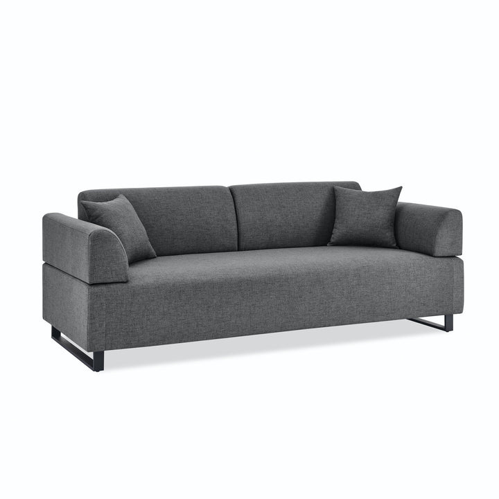 Modern Grey Linen Sectional Sofa with Foam Cushions, Metal Legs & Wood Frame – 3-Seat Convertible Sofa with End Tables and Bolster Pillows Sangria Beech