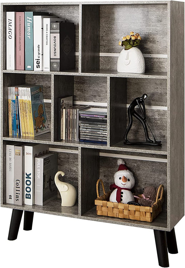 LEYAOYAO 3-Tier Cube Bookshelf with 7 Compartments – Dirty Grey Modern Storage Shelf with Artistic Design, Wood Look Organizer for Living Room, Office, or Bedroom (31.5" W x 43.3" H) Peach Maple