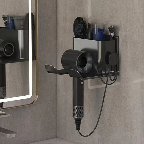 Sleek Wall-Mounted Bathroom Organizer Rack with Smartphone Holder – Space-Saving Plastic Hanging Shelf for Toiletries & Phone Champagne Apollo