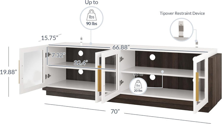 Modern White Entertainment Center for 70 Inch TV Peach Maple