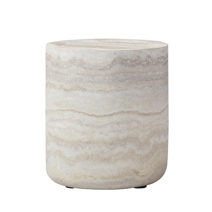 Modern Beige Round Fiberglass Coffee Table – Faux Travertine Side Table for Living Room Sangria Beech