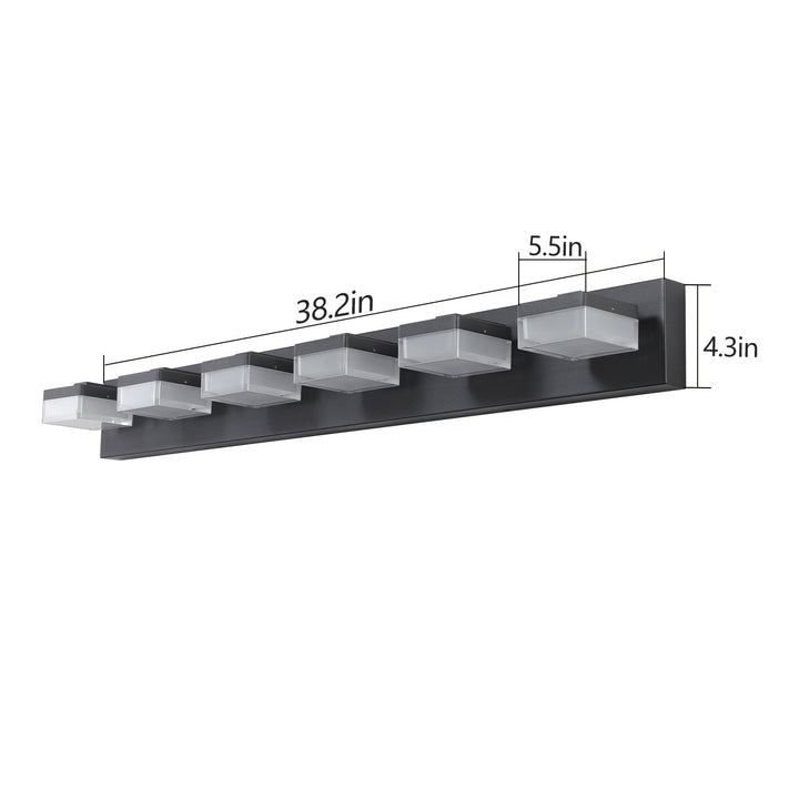 Modern 6-Light Black LED Vanity Mirror Light Fixture – Energy Efficient, Moisture-Resistant, Easy Hardwired Installation Sangria Beech