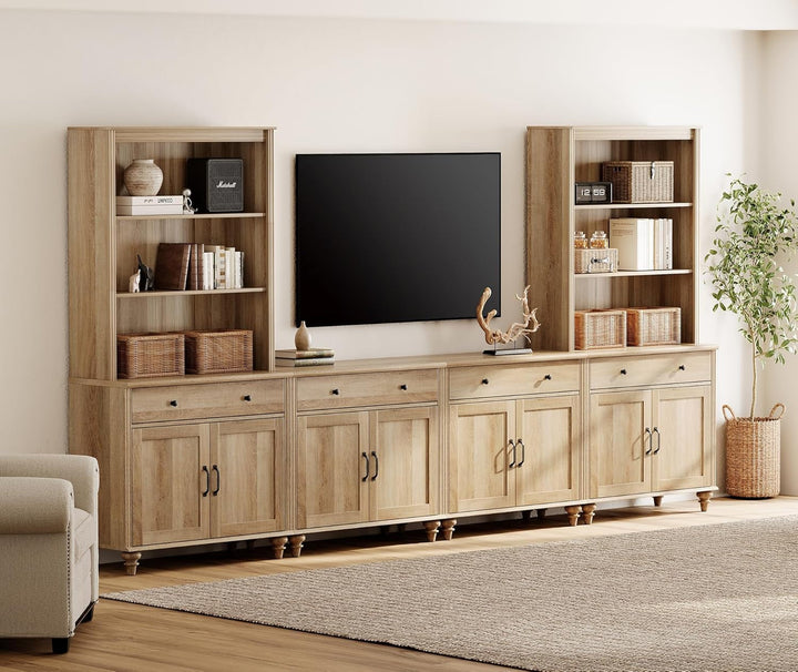 Farmhouse Style Entertainment Center with Bookshelves for TVs Up to 75" Peach Maple