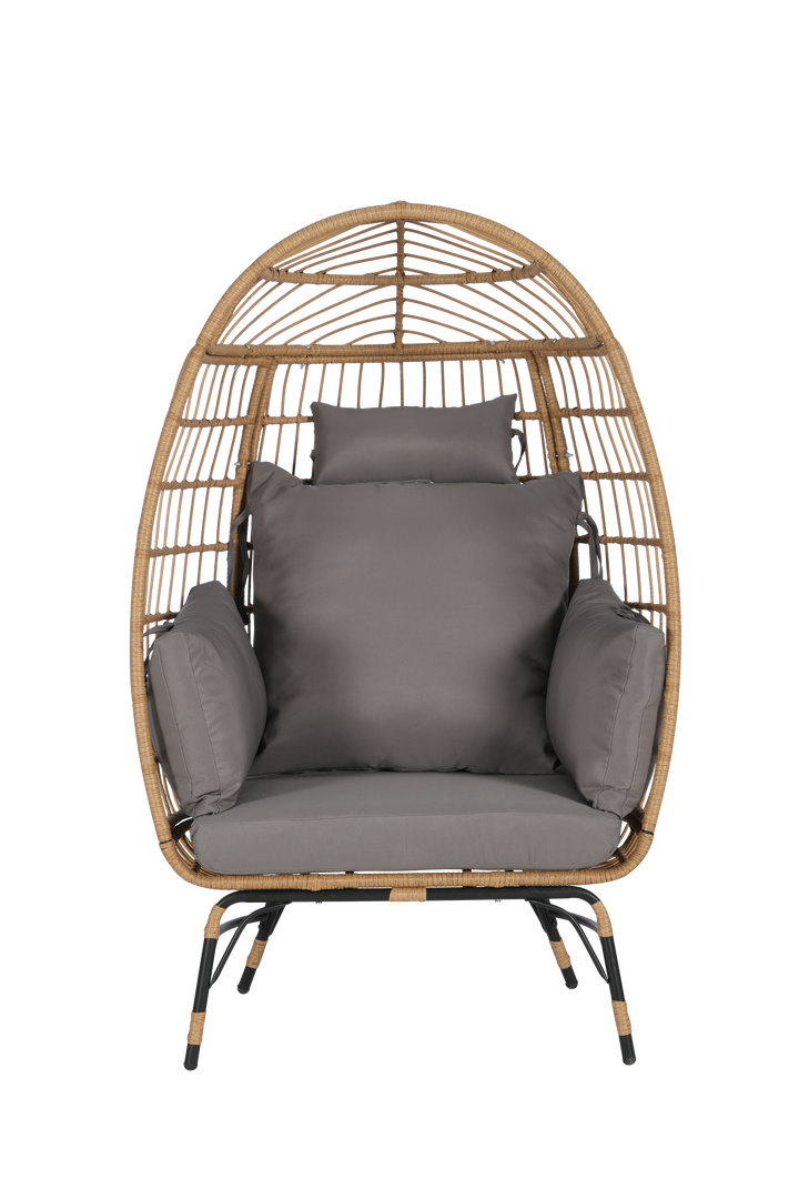 Outdoor Rattan Egg Chair with Cushion – Dark Gray All-Weather Wicker Patio Lounge Chair for Garden, Balcony, or Porch, 360 lbs Capacity Sangria Beech