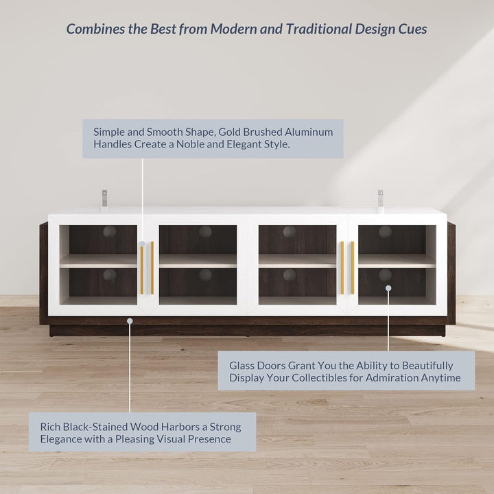 Modern White Entertainment Center for 70 Inch TV Peach Maple