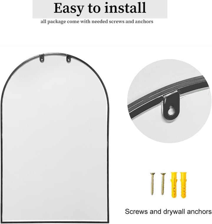 Modern Arched Bathroom Mirror 24"x42" – Shatterproof Copper-Free Silver Glass, Black or Gold Frame, Wall-Mounted or Leaning Peach Maple