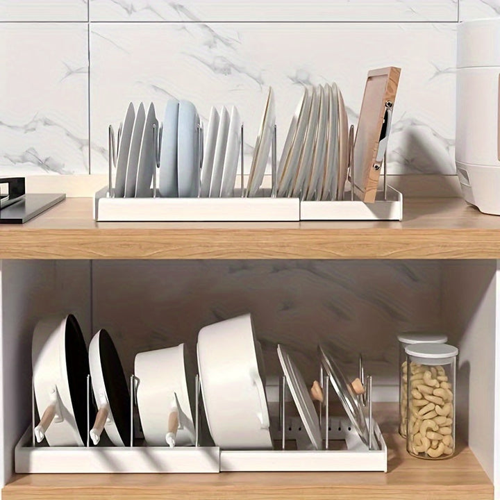 Retractable Pot Rack – Adjustable Pull-Out Kitchen Storage Organizer for Pots, Pans & Lids, Space-Saving Cabinet Shelf Champagne Apollo