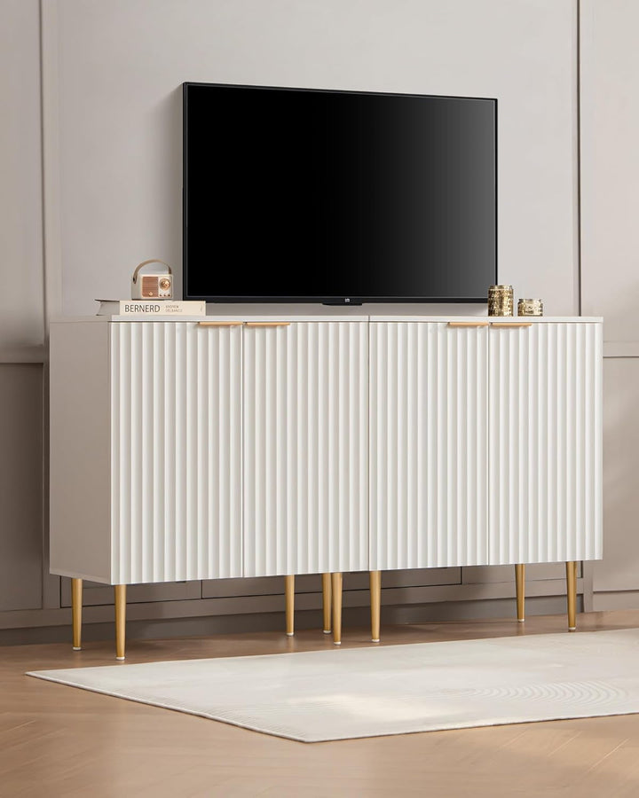 Fluted White Storage Cabinet Set of 2, Wood Sideboard Buffet Cabinet Peach Maple