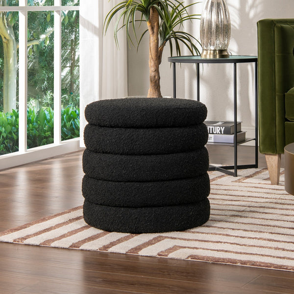 Fuji 19' Oversized Round Storage Ottoman, Ebony Black Boucle GH Modern Living