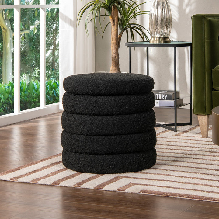 Fuji 19' Oversized Round Storage Ottoman, Ebony Black Boucle GH Modern Living