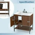Modern Walnut Wood Bathroom Vanity with White SMC Sink, Stainless Steel Faucet & Ample Storage – 31” Vanity Cabinet with Pop-Up Drain and Anti-Toppling Safety Yellow Crius