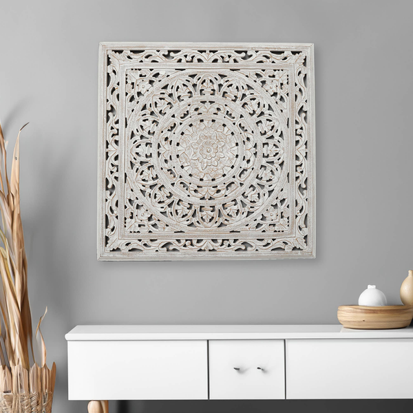 White Square Shape Handcrafted Wooden Wall Decor – 36'x36' Elegant Home Accent GH Modern Living