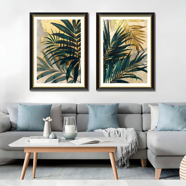 Set of 2 Tropical Palm Leaf Framed Wall Art – Replaceable Canvas Prints with Solid Wood Picture Frames, Modern Botanical Wall Decor for Living Room and Bedroom 24x32 inches GH Modern Living