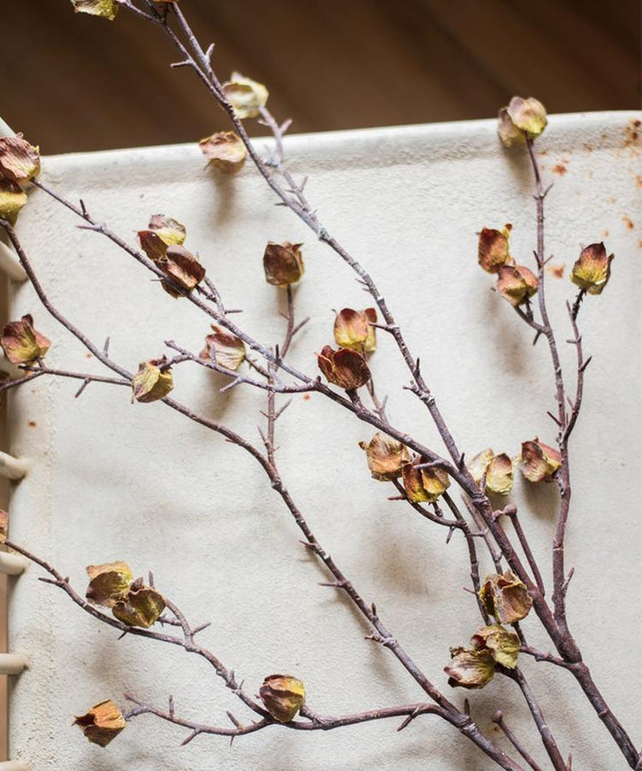 Handmade Dried Hibiscus Artificial Flower Stem – 35.4" Tall Faux Silk Floral in Yellow/Brown Sangria Uranus