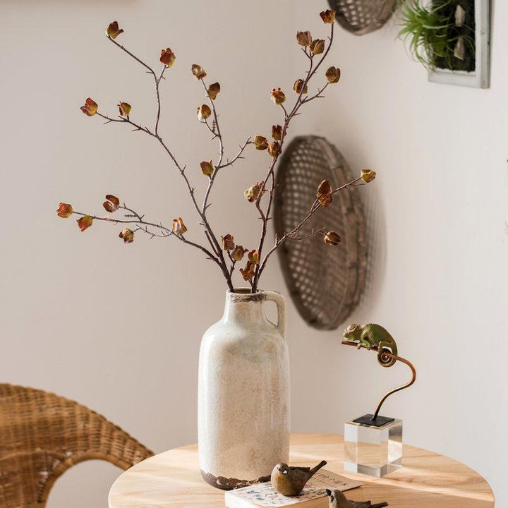 Handmade Dried Hibiscus Artificial Flower Stem – 35.4" Tall Faux Silk Floral in Yellow/Brown Sangria Uranus