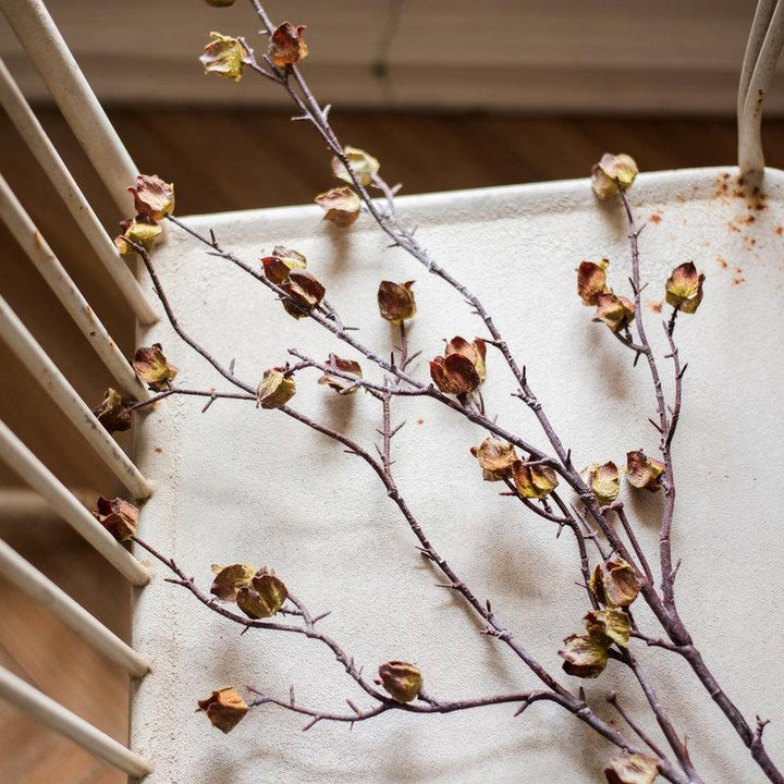 Handmade Dried Hibiscus Artificial Flower Stem – 35.4" Tall Faux Silk Floral in Yellow/Brown Sangria Uranus