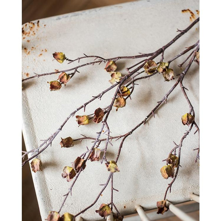 Handmade Dried Hibiscus Artificial Flower Stem – 35.4" Tall Faux Silk Floral in Yellow/Brown Sangria Uranus