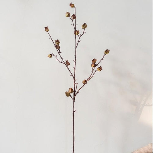 Handmade Dried Hibiscus Artificial Flower Stem – 35.4" Tall Faux Silk Floral in Yellow/Brown Sangria Uranus