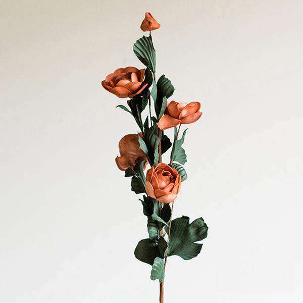 Handmade Red Rose Artificial Flower Stem – 25" Faux Foam Rose with 5 Blooms & Green Leaves Sangria Uranus