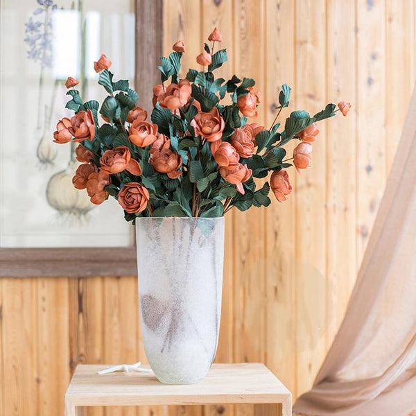 Handmade Red Rose Artificial Flower Stem – 25" Faux Foam Rose with 5 Blooms & Green Leaves Sangria Uranus