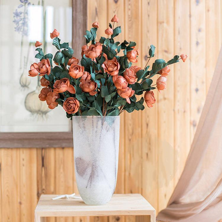 Handmade Red Rose Artificial Flower Stem – 25" Faux Foam Rose with 5 Blooms & Green Leaves Sangria Uranus