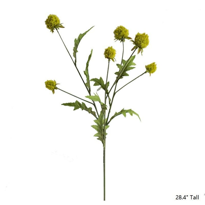 Handmade Pompom Silk Flower Stem – 28" Yellow Faux Floral with Green Leaves Sangria Uranus