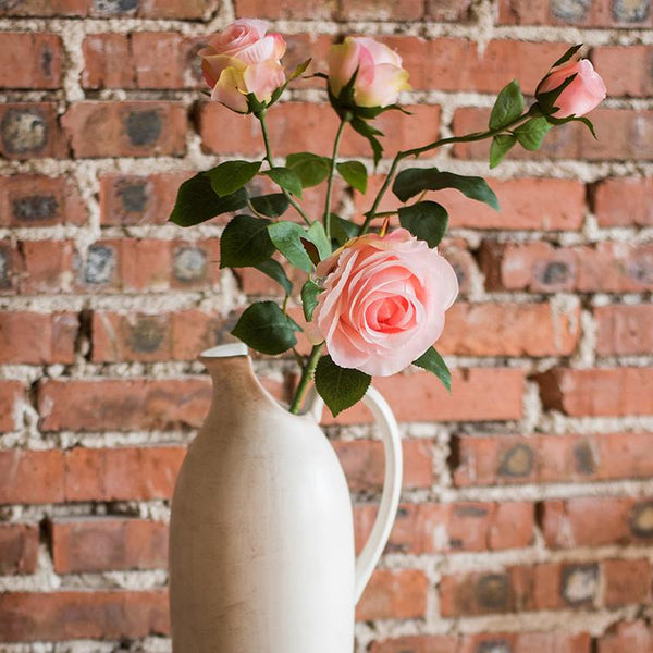 Handmade Faux Silk Rose Flower Stem – Realistic Pink Silk Roses with 4 Blooms, 31" Long Sangria Uranus