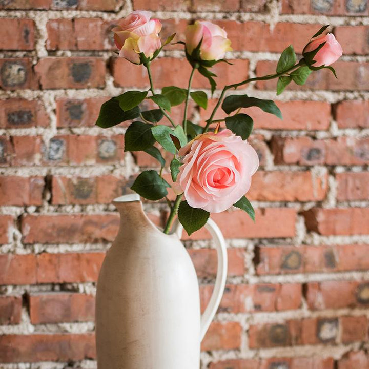 Handmade Faux Silk Rose Flower Stem – Realistic Pink Silk Roses with 4 Blooms, 31" Long Sangria Uranus