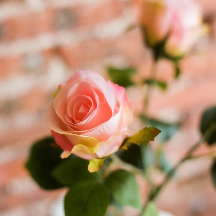 Handmade Faux Silk Rose Flower Stem – Realistic Pink Silk Roses with 4 Blooms, 31" Long Sangria Uranus