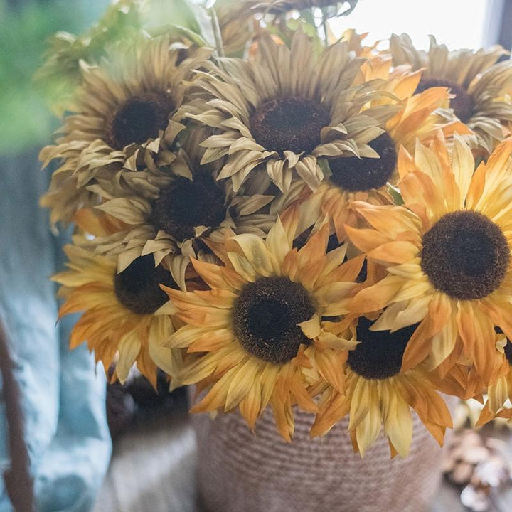 Handmade Faux Sunflower Bunch – 20.8" Tall Artificial Silk Flowers with 5 Blooms Sangria Uranus