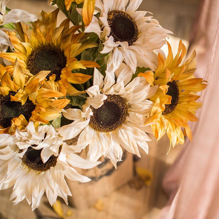 Handmade Faux Sunflower Bunch – 20.8" Tall Artificial Silk Flowers with 5 Blooms Sangria Uranus
