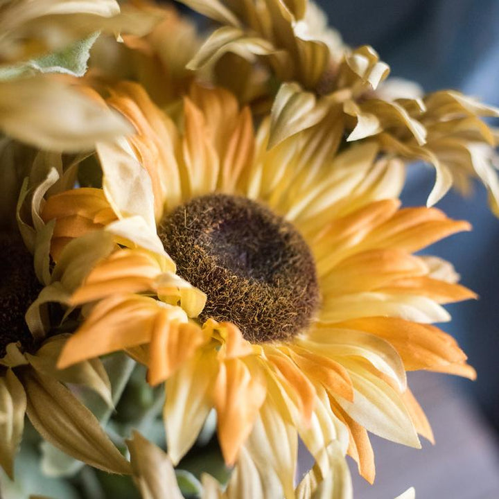 Handmade Faux Sunflower Bunch – 20.8" Tall Artificial Silk Flowers with 5 Blooms Sangria Uranus