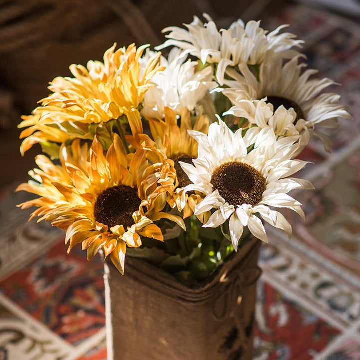 Handmade Faux Sunflower Bunch – 20.8" Tall Artificial Silk Flowers with 5 Blooms Sangria Uranus