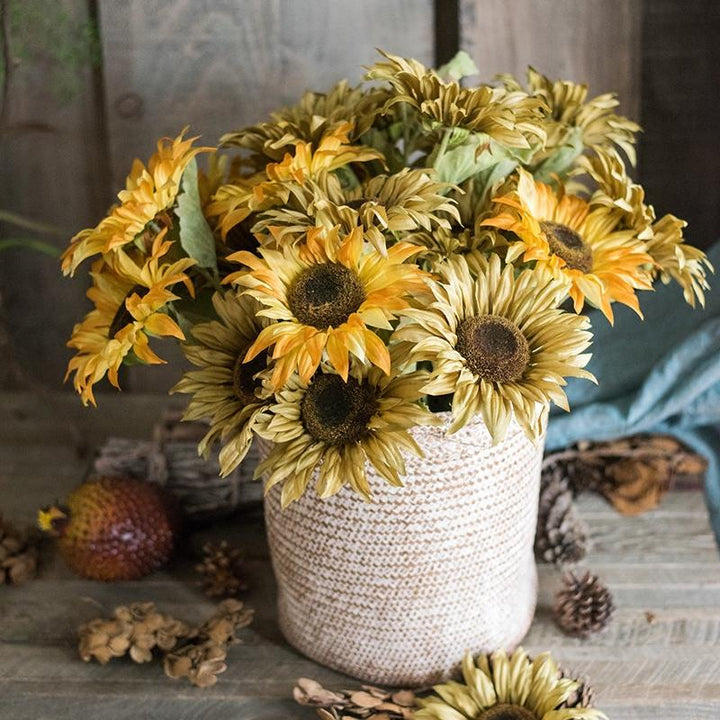 Handmade Faux Sunflower Bunch – 20.8" Tall Artificial Silk Flowers with 5 Blooms Sangria Uranus