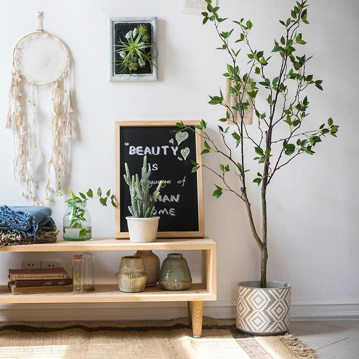 Handmade Silk Artificial Green Leaf Tree – Lifelike Faux Plant with Black Pot Sangria Uranus