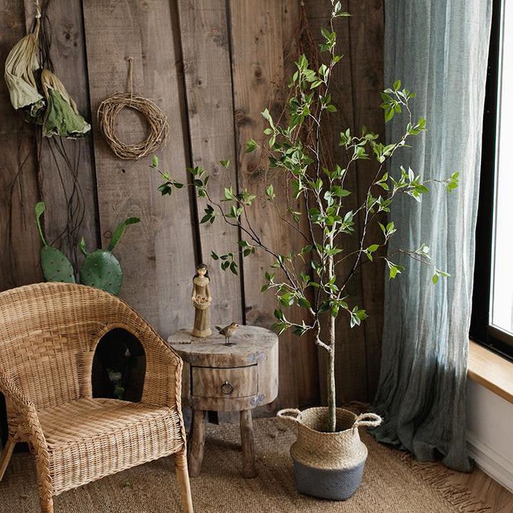 Handmade Silk Artificial Green Leaf Tree – Lifelike Faux Plant with Black Pot Sangria Uranus