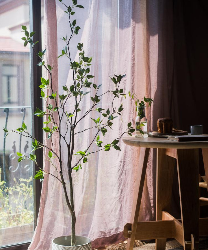 Handmade Silk Artificial Green Leaf Tree – Lifelike Faux Plant with Black Pot Sangria Uranus