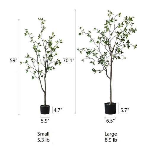 Handmade Silk Artificial Green Leaf Tree – Lifelike Faux Plant with Black Pot Sangria Uranus