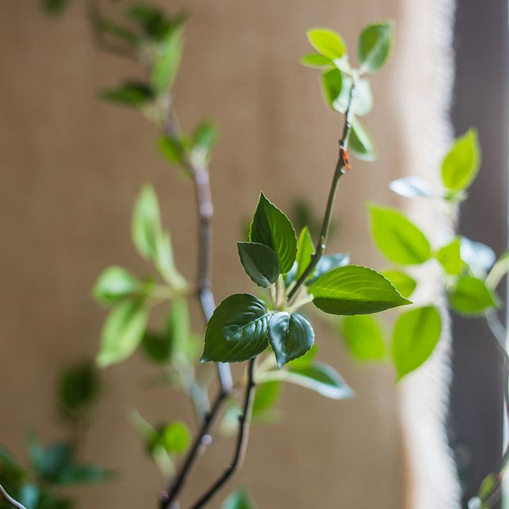 Handmade Silk Artificial Green Leaf Tree – Lifelike Faux Plant with Black Pot Sangria Uranus