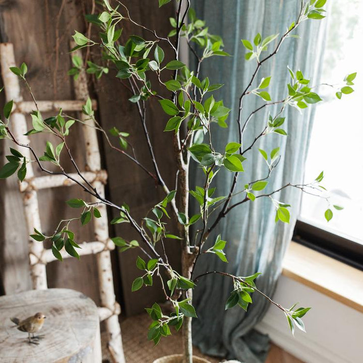 Handmade Silk Artificial Green Leaf Tree – Lifelike Faux Plant with Black Pot Sangria Uranus