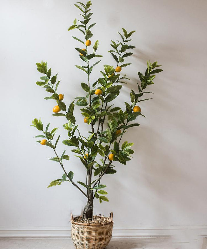 Lemon Tree Faux Plant – Handmade Artificial Silk Tree in Pot – Realistic Indoor Decor (Multiple Sizes) Sangria Uranus