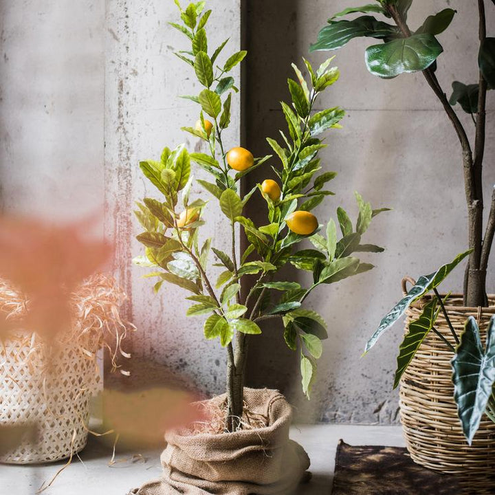 Lemon Tree Faux Plant – Handmade Artificial Silk Tree in Pot – Realistic Indoor Decor (Multiple Sizes) Sangria Uranus