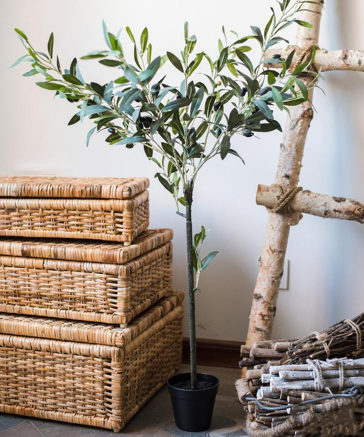 Artificial Olive Tree – Handmade Faux Indoor Plant in Pot – Realistic Silk Greenery Decor (Small to XL Sizes) Sangria Uranus