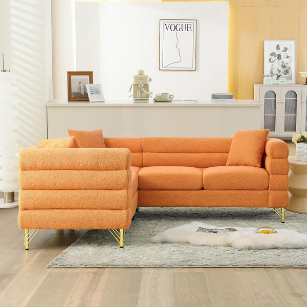 Orange Oversized Corner Sofa 5 Seat Teddy Couch Peach Maple